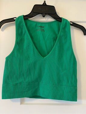 Garage Green Cropped V Neck Tank